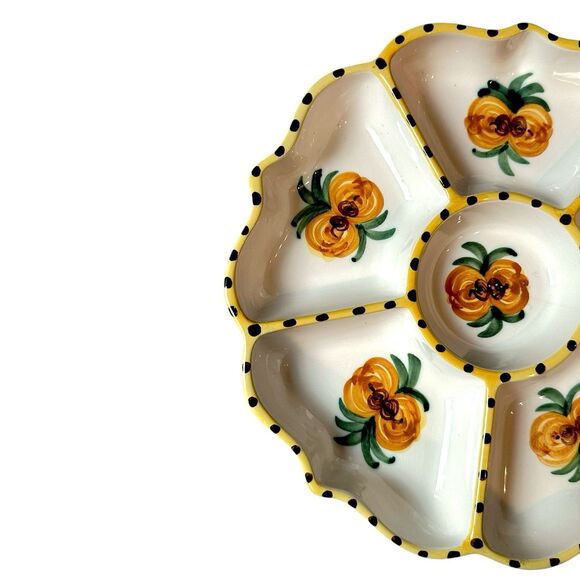Signed Vintage Nazari Portugal Floral Hand-Painted Divided Serving Snack Platter - Picture 7 of 10